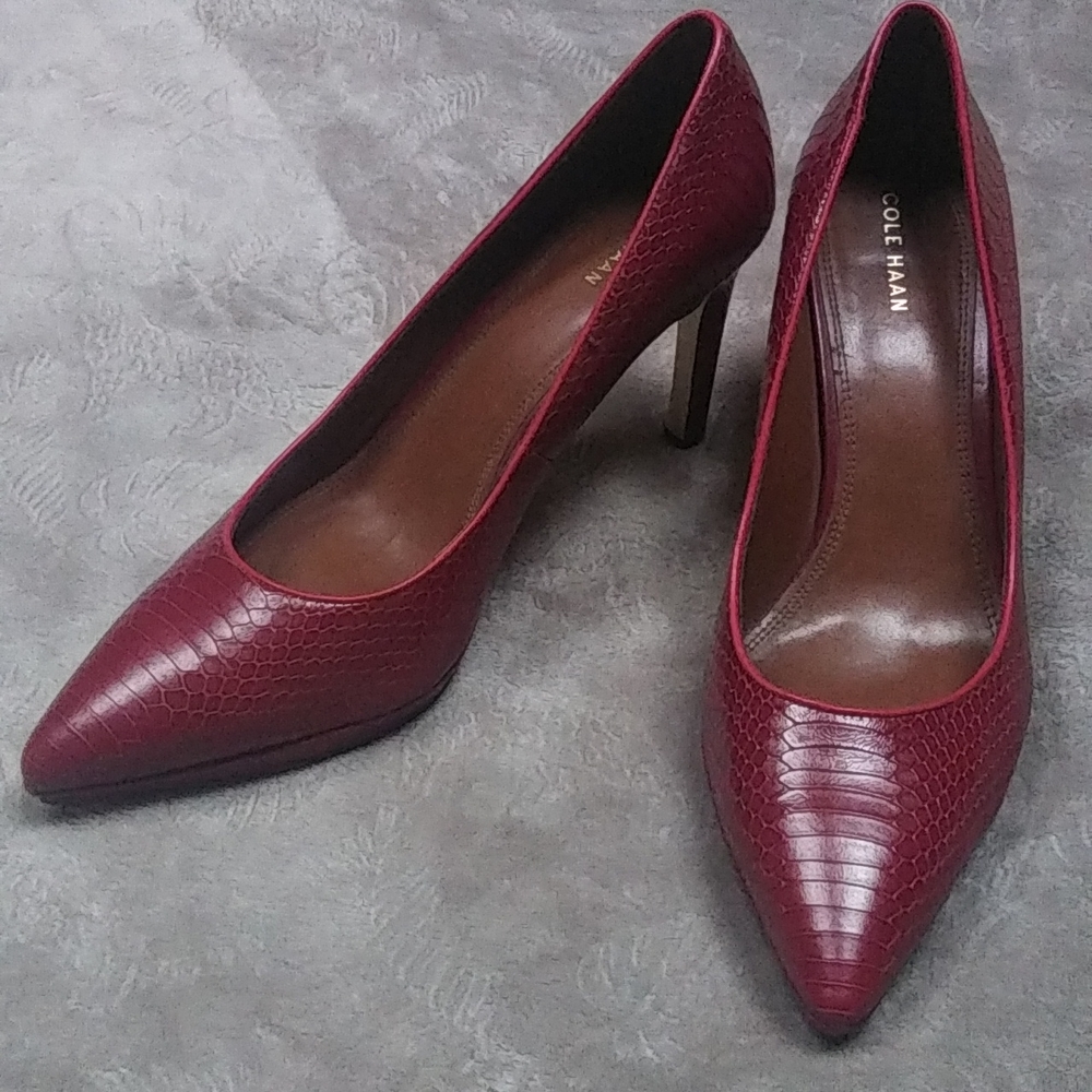 Cole Haan Pointed Toe Snake Heels Pumps